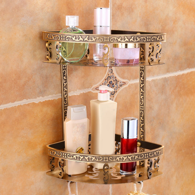 Traditional Vintage Brass Bathroom Accessory As Individual Or As a Set Brass Double Layer Triangle Bath Shelves Clearhalo 'Bathroom Hardware Sets' 'Bathroom Hardware' 'Bathroom Remodel & Bathroom Fixtures' 'bathroom_hardware_sets' 'Home Improvement' 'home_improvement' 'home_improvement_bathroom_hardware_sets' 7116900