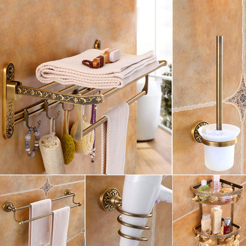 Traditional Vintage Brass Bathroom Accessory As Individual Or As a Set Brass 5-Piece Set (Hair Dryer Holder) Clearhalo 'Bathroom Hardware Sets' 'Bathroom Hardware' 'Bathroom Remodel & Bathroom Fixtures' 'bathroom_hardware_sets' 'Home Improvement' 'home_improvement' 'home_improvement_bathroom_hardware_sets' 7116904