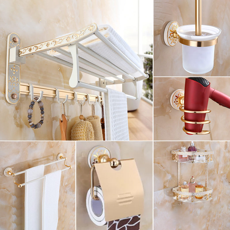 Traditional Metal Bathroom Accessory As Individual Or As a Set Gold 6-Piece Set (Hair Dryer Holder) Clearhalo 'Bathroom Hardware Sets' 'Bathroom Hardware' 'Bathroom Remodel & Bathroom Fixtures' 'bathroom_hardware_sets' 'Home Improvement' 'home_improvement' 'home_improvement_bathroom_hardware_sets' 7116921
