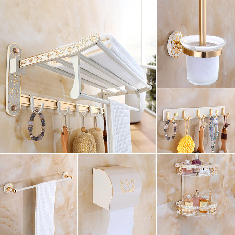 Traditional Metal Bathroom Accessory As Individual Or As a Set Beige 6-Piece Set (Single Rod) Clearhalo 'Bathroom Hardware Sets' 'Bathroom Hardware' 'Bathroom Remodel & Bathroom Fixtures' 'bathroom_hardware_sets' 'Home Improvement' 'home_improvement' 'home_improvement_bathroom_hardware_sets' 7116927