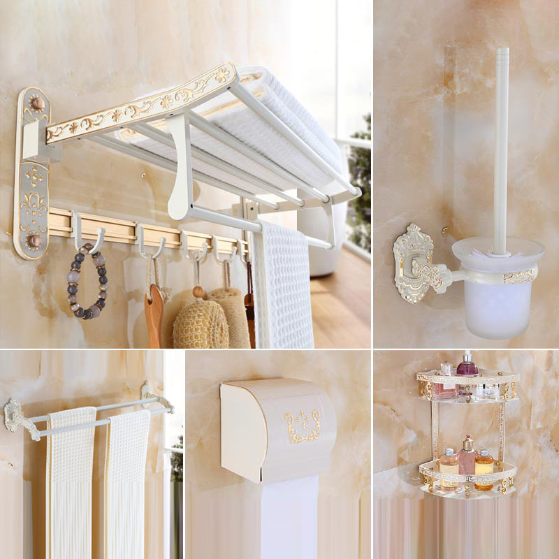 Traditional Metal Bathroom Accessories Hardware Set with Paper Holder White 5-Piece Set (Toilet Paper Holder) Clearhalo 'Bathroom Hardware Sets' 'Bathroom Hardware' 'Bathroom Remodel & Bathroom Fixtures' 'bathroom_hardware_sets' 'Home Improvement' 'home_improvement' 'home_improvement_bathroom_hardware_sets' 7116948