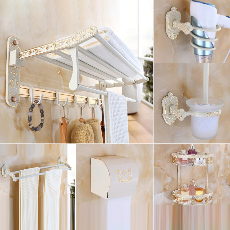 Traditional Metal Bathroom Accessories Hardware Set with Paper Holder White 6-Piece Set Clearhalo 'Bathroom Hardware Sets' 'Bathroom Hardware' 'Bathroom Remodel & Bathroom Fixtures' 'bathroom_hardware_sets' 'Home Improvement' 'home_improvement' 'home_improvement_bathroom_hardware_sets' 7116950