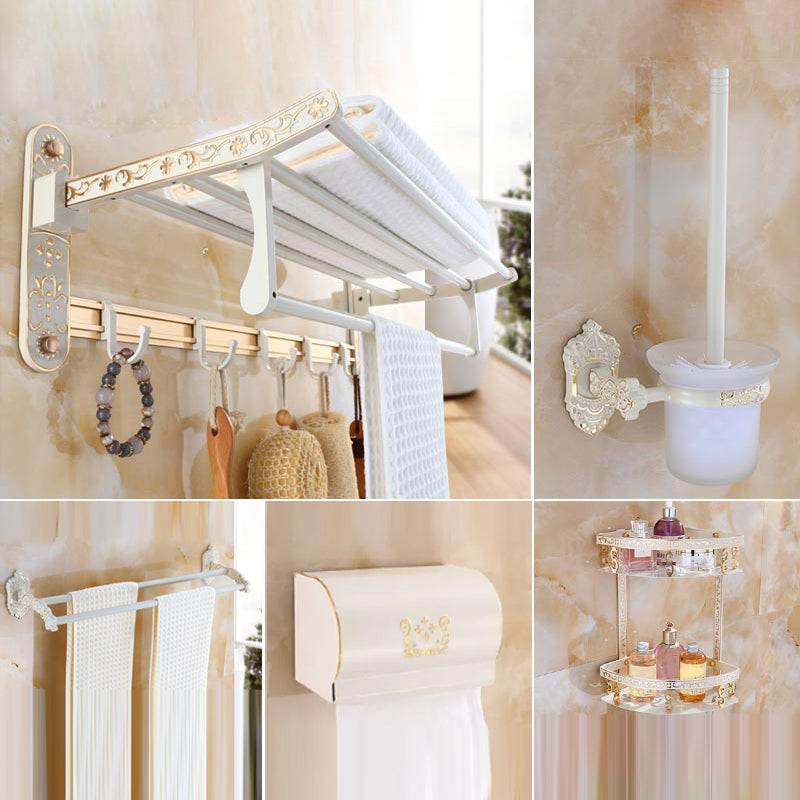 Traditional Metal Bathroom Accessories Hardware Set with Paper Holder Beige 5-Piece Set (Toilet Paper Holder) Clearhalo 'Bathroom Hardware Sets' 'Bathroom Hardware' 'Bathroom Remodel & Bathroom Fixtures' 'bathroom_hardware_sets' 'Home Improvement' 'home_improvement' 'home_improvement_bathroom_hardware_sets' 7116956