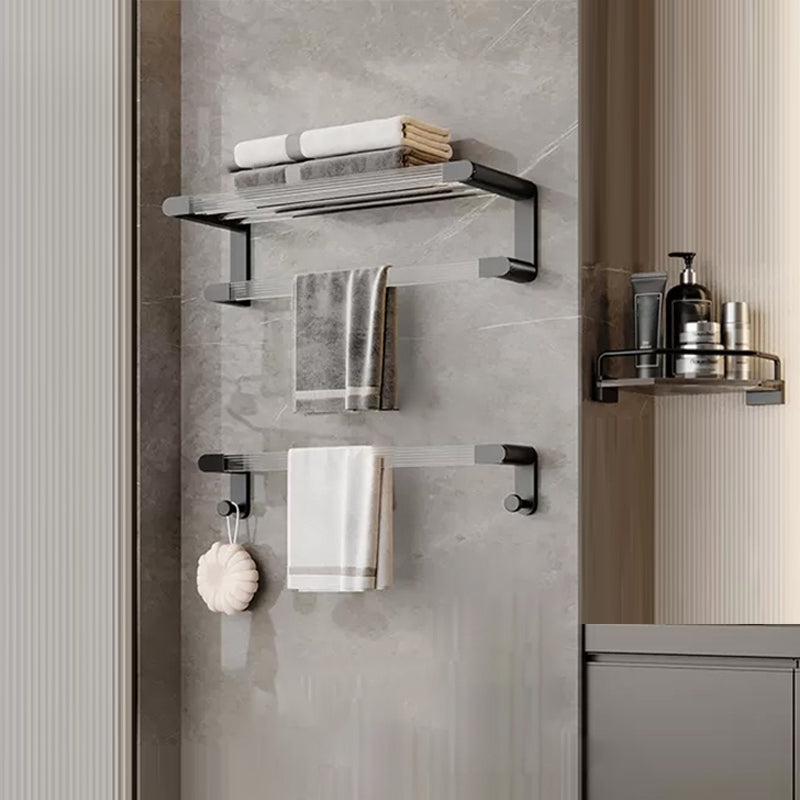 Contemporary Black Metal Bathroom Accessory As Individual Or As a Set 3-Piece Set (Towel Bar) Clearhalo 'Bathroom Hardware Sets' 'Bathroom Hardware' 'Bathroom Remodel & Bathroom Fixtures' 'bathroom_hardware_sets' 'Home Improvement' 'home_improvement' 'home_improvement_bathroom_hardware_sets' 7117001