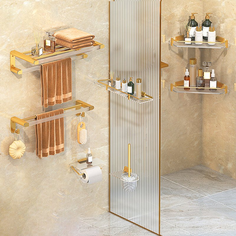 Modern 7-Piece Bathroom Accessory Set Metal Bathroom Set in Gold Clearhalo 'Bathroom Hardware Sets' 'Bathroom Hardware' 'Bathroom Remodel & Bathroom Fixtures' 'bathroom_hardware_sets' 'Home Improvement' 'home_improvement' 'home_improvement_bathroom_hardware_sets' 7117012