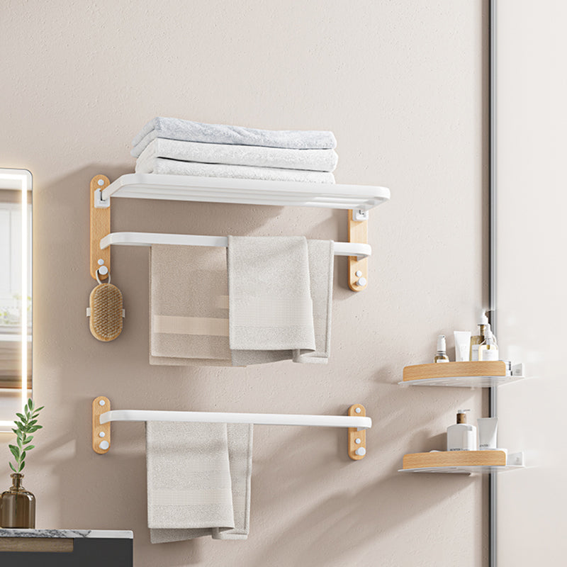 White Metal and Solid Wood Bathroom Accessories Hardware Set White 4-Piece Set (Towel Bar) Clearhalo 'Bathroom Hardware Sets' 'Bathroom Hardware' 'Bathroom Remodel & Bathroom Fixtures' 'bathroom_hardware_sets' 'Home Improvement' 'home_improvement' 'home_improvement_bathroom_hardware_sets' 7117054