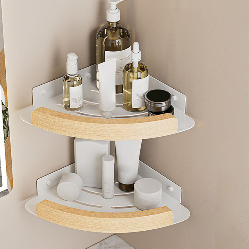 White Metal and Solid Wood Bathroom Accessories Hardware Set White Double Layer Triangle Bath Shelves Clearhalo 'Bathroom Hardware Sets' 'Bathroom Hardware' 'Bathroom Remodel & Bathroom Fixtures' 'bathroom_hardware_sets' 'Home Improvement' 'home_improvement' 'home_improvement_bathroom_hardware_sets' 7117059