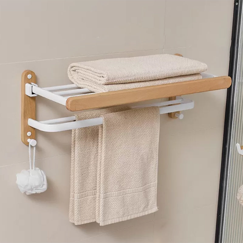 White Metal and Solid Wood Bathroom Accessories Hardware Set Natural/ White Towel Rack (24"L) Clearhalo 'Bathroom Hardware Sets' 'Bathroom Hardware' 'Bathroom Remodel & Bathroom Fixtures' 'bathroom_hardware_sets' 'Home Improvement' 'home_improvement' 'home_improvement_bathroom_hardware_sets' 7117076