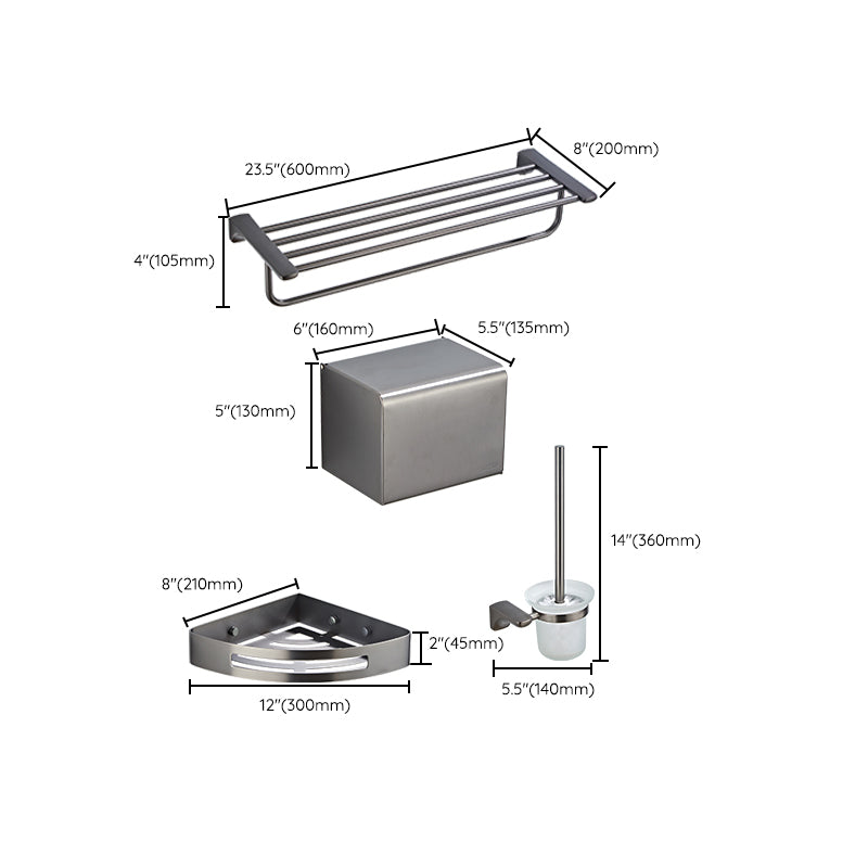 Gray Traditional Bathroom Hardware Set Stainless Steel Bathroom Accessory Kit Clearhalo 'Bathroom Hardware Sets' 'Bathroom Hardware' 'Bathroom Remodel & Bathroom Fixtures' 'bathroom_hardware_sets' 'Home Improvement' 'home_improvement' 'home_improvement_bathroom_hardware_sets' 7117101