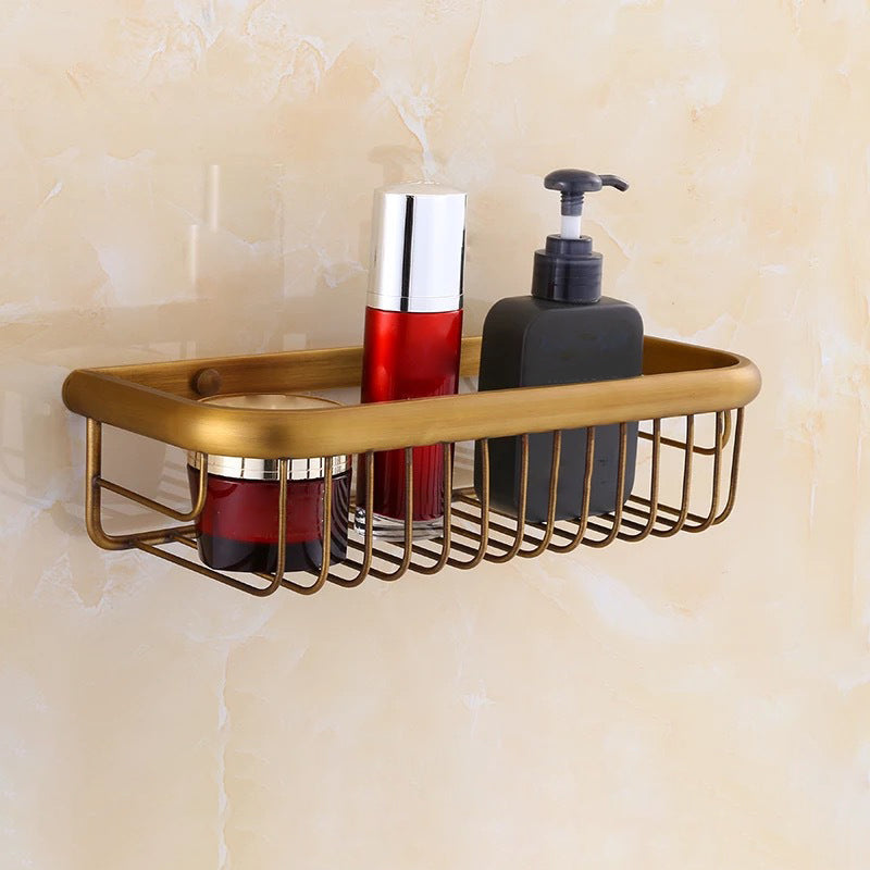 4-Piece Traditional Bathroom Accessory Set Gold Brass Bathroom Accessories Hardware Set Square Bath Shelf Clearhalo 'Bathroom Hardware Sets' 'Bathroom Hardware' 'Bathroom Remodel & Bathroom Fixtures' 'bathroom_hardware_sets' 'Home Improvement' 'home_improvement' 'home_improvement_bathroom_hardware_sets' 7117109
