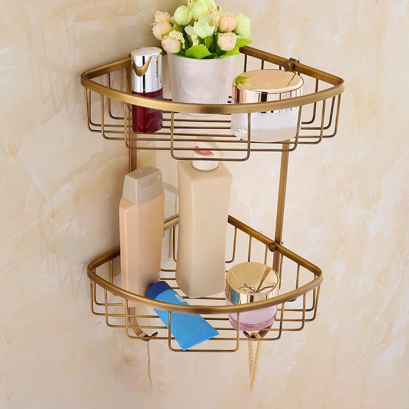 4-Piece Traditional Bathroom Accessory Set Gold Brass Bathroom Accessories Hardware Set Bath Shelf (Triangular) Clearhalo 'Bathroom Hardware Sets' 'Bathroom Hardware' 'Bathroom Remodel & Bathroom Fixtures' 'bathroom_hardware_sets' 'Home Improvement' 'home_improvement' 'home_improvement_bathroom_hardware_sets' 7117119