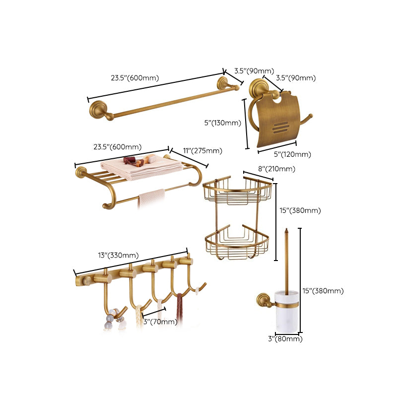 4-Piece Traditional Bathroom Accessory Set Gold Brass Bathroom Accessories Hardware Set Clearhalo 'Bathroom Hardware Sets' 'Bathroom Hardware' 'Bathroom Remodel & Bathroom Fixtures' 'bathroom_hardware_sets' 'Home Improvement' 'home_improvement' 'home_improvement_bathroom_hardware_sets' 7117125