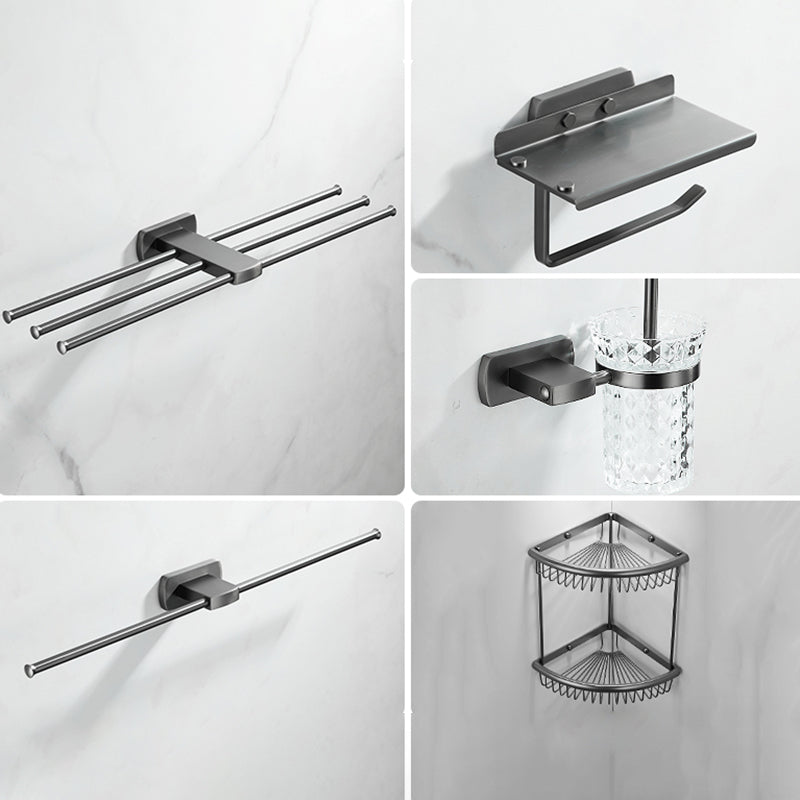 Modern Silver Bathroom Accessory As Individual Or As a Set with Towel Bar Rectangle 5-Piece Set (Towel Bar) Clearhalo 'Bathroom Hardware Sets' 'Bathroom Hardware' 'Bathroom Remodel & Bathroom Fixtures' 'bathroom_hardware_sets' 'Home Improvement' 'home_improvement' 'home_improvement_bathroom_hardware_sets' 7117205
