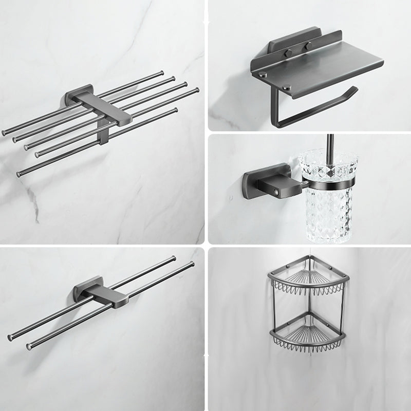 Modern Silver Bathroom Accessory As Individual Or As a Set with Towel Bar Rectangle 5-Piece Set (Towel Rack) Clearhalo 'Bathroom Hardware Sets' 'Bathroom Hardware' 'Bathroom Remodel & Bathroom Fixtures' 'bathroom_hardware_sets' 'Home Improvement' 'home_improvement' 'home_improvement_bathroom_hardware_sets' 7117210