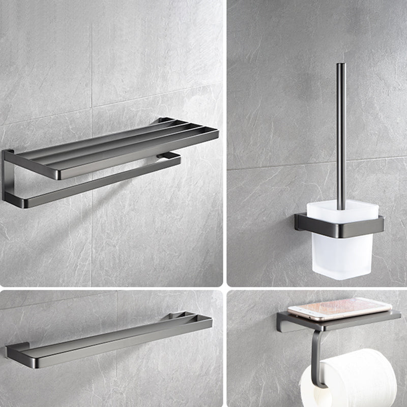 Grey Metal Modern Bathroom Accessory As Individual Or As a Set Double Rods 4 Piece Set (20-inch) Clearhalo 'Bathroom Hardware Sets' 'Bathroom Hardware' 'Bathroom Remodel & Bathroom Fixtures' 'bathroom_hardware_sets' 'Home Improvement' 'home_improvement' 'home_improvement_bathroom_hardware_sets' 7117254