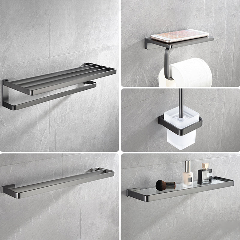 Grey Metal Modern Bathroom Accessory As Individual Or As a Set Double Rod 5-Piece Set (20-inch) Clearhalo 'Bathroom Hardware Sets' 'Bathroom Hardware' 'Bathroom Remodel & Bathroom Fixtures' 'bathroom_hardware_sets' 'Home Improvement' 'home_improvement' 'home_improvement_bathroom_hardware_sets' 7117258