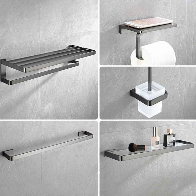 Grey Metal Modern Bathroom Accessory As Individual Or As a Set Single Rod 5-Piece Set (20-inch) Clearhalo 'Bathroom Hardware Sets' 'Bathroom Hardware' 'Bathroom Remodel & Bathroom Fixtures' 'bathroom_hardware_sets' 'Home Improvement' 'home_improvement' 'home_improvement_bathroom_hardware_sets' 7117260