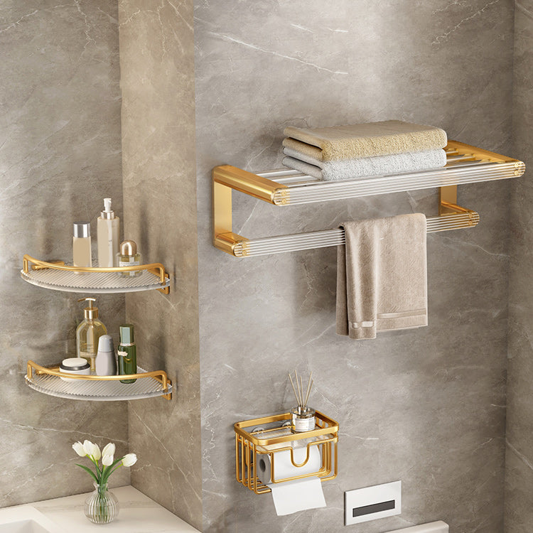 Modern Golden Bathroom Accessory As Individual Or As a Set with Bath Shelf 4-Piece Set (Toilet Paper Holder) Clearhalo 'Bathroom Hardware Sets' 'Bathroom Hardware' 'Bathroom Remodel & Bathroom Fixtures' 'bathroom_hardware_sets' 'Home Improvement' 'home_improvement' 'home_improvement_bathroom_hardware_sets' 7117318