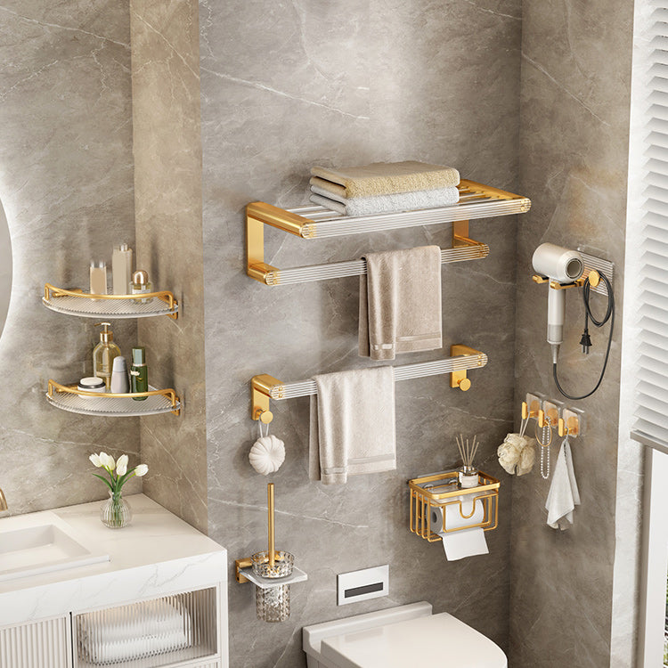 Modern Golden Bathroom Accessory As Individual Or As a Set with Bath Shelf 8-Piece Set Clearhalo 'Bathroom Hardware Sets' 'Bathroom Hardware' 'Bathroom Remodel & Bathroom Fixtures' 'bathroom_hardware_sets' 'Home Improvement' 'home_improvement' 'home_improvement_bathroom_hardware_sets' 7117324