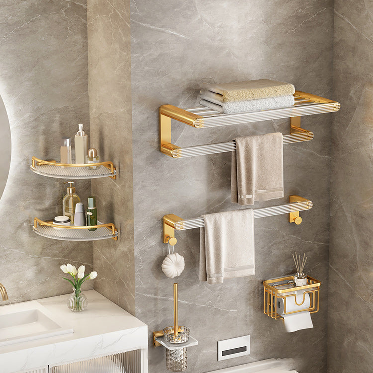 Modern Golden Bathroom Accessory As Individual Or As a Set with Bath Shelf 6-Piece Set Clearhalo 'Bathroom Hardware Sets' 'Bathroom Hardware' 'Bathroom Remodel & Bathroom Fixtures' 'bathroom_hardware_sets' 'Home Improvement' 'home_improvement' 'home_improvement_bathroom_hardware_sets' 7117327