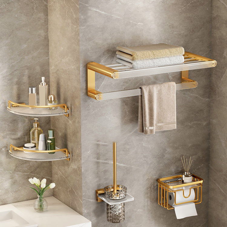 Modern Golden Bathroom Accessory As Individual Or As a Set with Bath Shelf 5 piece Set Clearhalo 'Bathroom Hardware Sets' 'Bathroom Hardware' 'Bathroom Remodel & Bathroom Fixtures' 'bathroom_hardware_sets' 'Home Improvement' 'home_improvement' 'home_improvement_bathroom_hardware_sets' 7117328