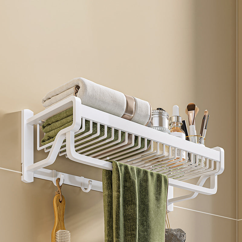Modern White Finish Bathroom Accessory Set with Bath Shelf/Towel Bar/Robe Hooks Single Bar Towel Rack (22"L) Clearhalo 'Bathroom Hardware Sets' 'Bathroom Hardware' 'Bathroom Remodel & Bathroom Fixtures' 'bathroom_hardware_sets' 'Home Improvement' 'home_improvement' 'home_improvement_bathroom_hardware_sets' 7117339