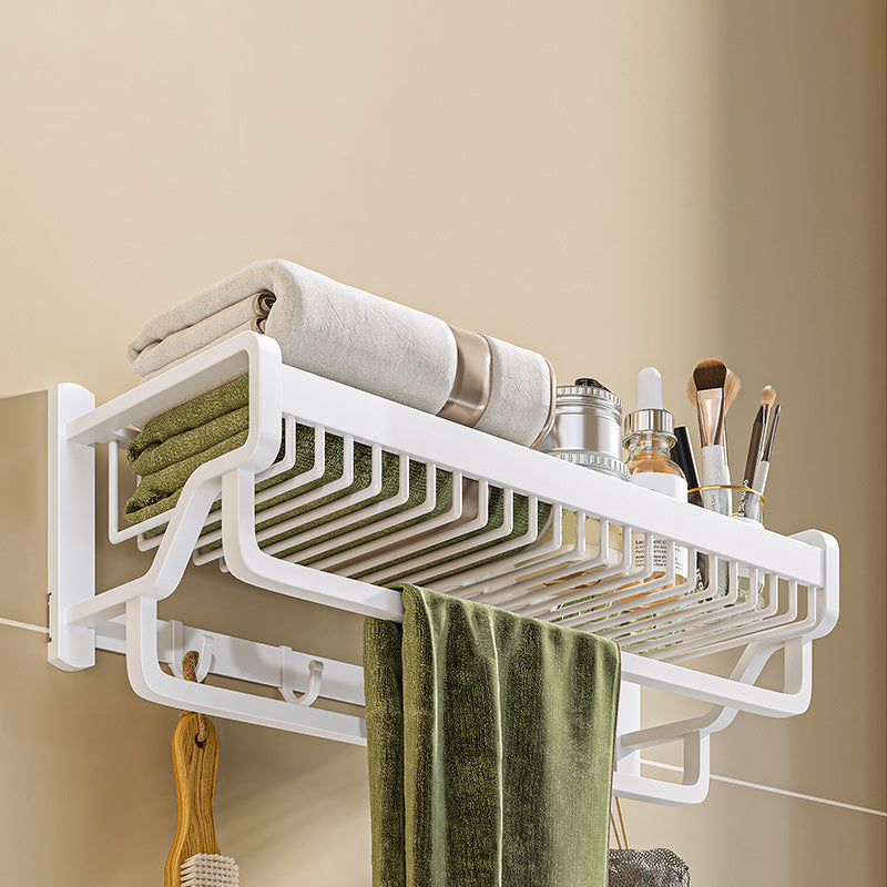 Modern White Finish Bathroom Accessory Set with Bath Shelf/Towel Bar/Robe Hooks Double Bars Towel Rack (22"L) Clearhalo 'Bathroom Hardware Sets' 'Bathroom Hardware' 'Bathroom Remodel & Bathroom Fixtures' 'bathroom_hardware_sets' 'Home Improvement' 'home_improvement' 'home_improvement_bathroom_hardware_sets' 7117340