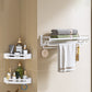 Modern White Finish Bathroom Accessory Set with Bath Shelf/Towel Bar/Robe Hooks Double Bars Towel Rack + Bath Shelf (Triangle) Clearhalo 'Bathroom Hardware Sets' 'Bathroom Hardware' 'Bathroom Remodel & Bathroom Fixtures' 'bathroom_hardware_sets' 'Home Improvement' 'home_improvement' 'home_improvement_bathroom_hardware_sets' 7117342