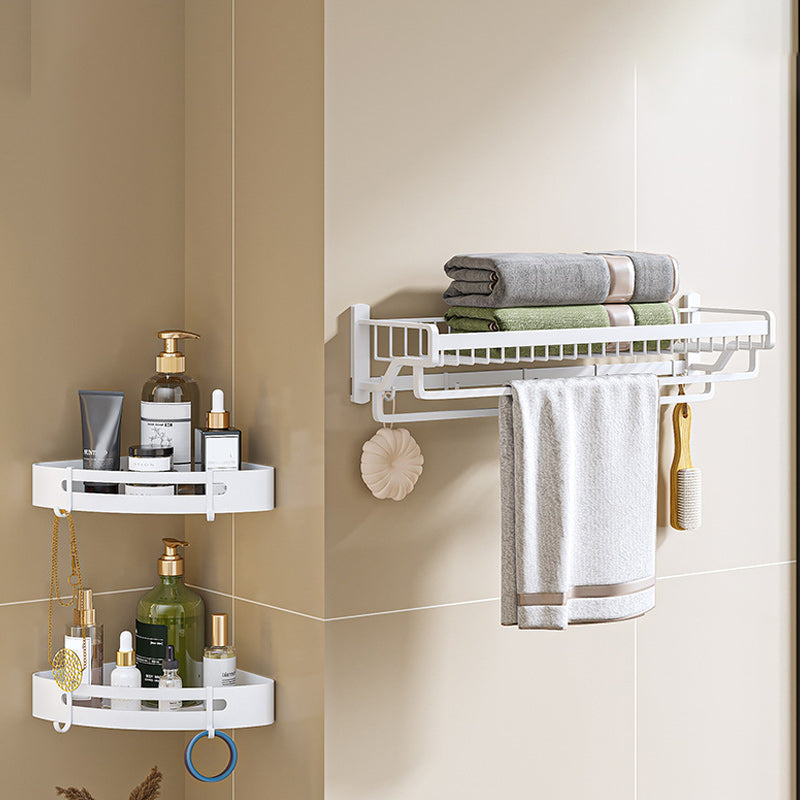 Modern White Finish Bathroom Accessory Set with Bath Shelf/Towel Bar/Robe Hooks Double Bars Towel Rack + Bath Shelf (Triangle) Clearhalo 'Bathroom Hardware Sets' 'Bathroom Hardware' 'Bathroom Remodel & Bathroom Fixtures' 'bathroom_hardware_sets' 'Home Improvement' 'home_improvement' 'home_improvement_bathroom_hardware_sets' 7117342