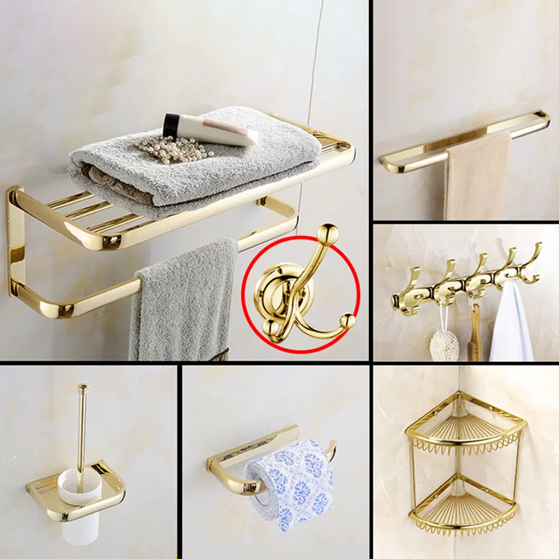 Chrome/Gold Bathroom Accessory Set Modern Metal Bathroom Hardware Set Gold 7-Piece Set (Single Rod) Clearhalo 'Bathroom Hardware Sets' 'Bathroom Hardware' 'Bathroom Remodel & Bathroom Fixtures' 'bathroom_hardware_sets' 'Home Improvement' 'home_improvement' 'home_improvement_bathroom_hardware_sets' 7118045