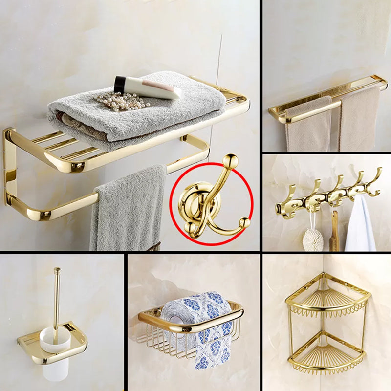 Chrome/Gold Bathroom Accessory Set Modern Metal Bathroom Hardware Set Gold 7-Piece Set (Double Rods) Clearhalo 'Bathroom Hardware Sets' 'Bathroom Hardware' 'Bathroom Remodel & Bathroom Fixtures' 'bathroom_hardware_sets' 'Home Improvement' 'home_improvement' 'home_improvement_bathroom_hardware_sets' 7118046
