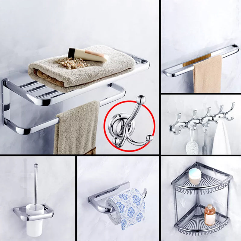 Chrome/Gold Bathroom Accessory Set Modern Metal Bathroom Hardware Set Chrome 7-Piece Set (Single Rod) Clearhalo 'Bathroom Hardware Sets' 'Bathroom Hardware' 'Bathroom Remodel & Bathroom Fixtures' 'bathroom_hardware_sets' 'Home Improvement' 'home_improvement' 'home_improvement_bathroom_hardware_sets' 7118056