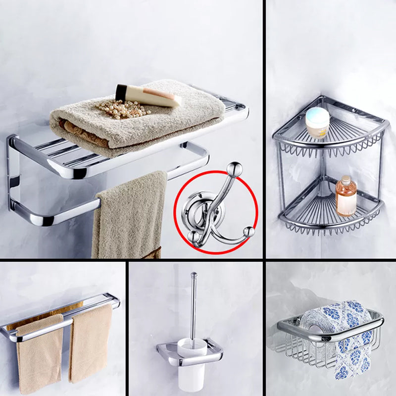 Chrome/Gold Bathroom Accessory Set Modern Metal Bathroom Hardware Set Chrome 6-Piece Set (Double Rods) Clearhalo 'Bathroom Hardware Sets' 'Bathroom Hardware' 'Bathroom Remodel & Bathroom Fixtures' 'bathroom_hardware_sets' 'Home Improvement' 'home_improvement' 'home_improvement_bathroom_hardware_sets' 7118058