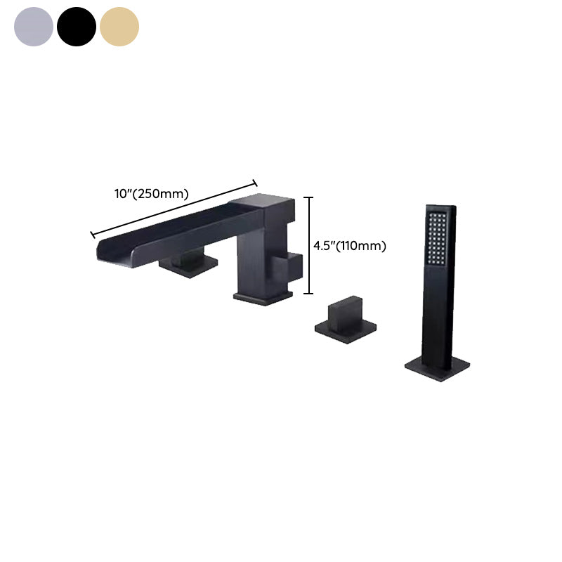 Modern Swivel Bathroom Faucet Low Arc Deck Mounted Bathtub Faucet Clearhalo 'Bathroom Remodel & Bathroom Fixtures' 'Bathtub Faucets' 'bathtub_faucets' 'Home Improvement' 'home_improvement' 'home_improvement_bathtub_faucets' 7118101