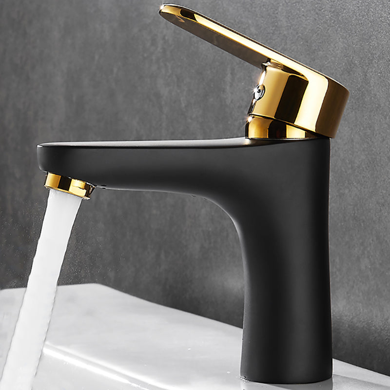 Black-Gold Vessel Sink Faucet Lever Handle Low Arc Vessel Faucet Clearhalo 'Bathroom Remodel & Bathroom Fixtures' 'Bathroom Sink Faucets' 'Bathroom Sinks & Faucet Components' 'bathroom_sink_faucets' 'Home Improvement' 'home_improvement' 'home_improvement_bathroom_sink_faucets' 7119643