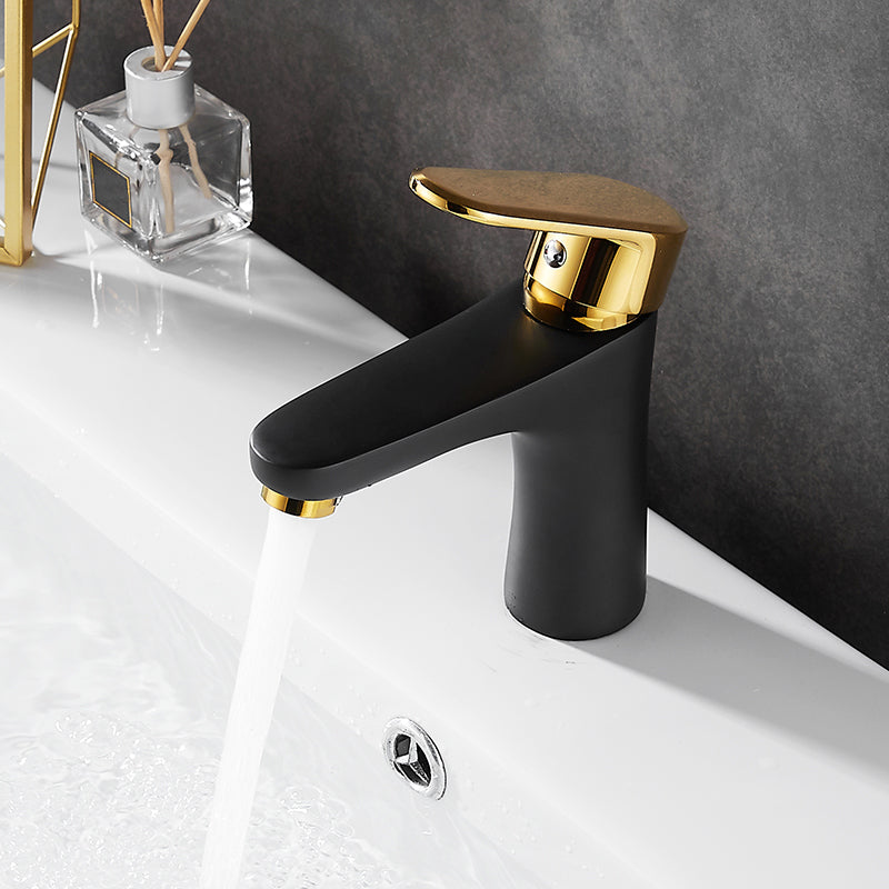 Black-Gold Vessel Sink Faucet Lever Handle Low Arc Vessel Faucet Clearhalo 'Bathroom Remodel & Bathroom Fixtures' 'Bathroom Sink Faucets' 'Bathroom Sinks & Faucet Components' 'bathroom_sink_faucets' 'Home Improvement' 'home_improvement' 'home_improvement_bathroom_sink_faucets' 7119648