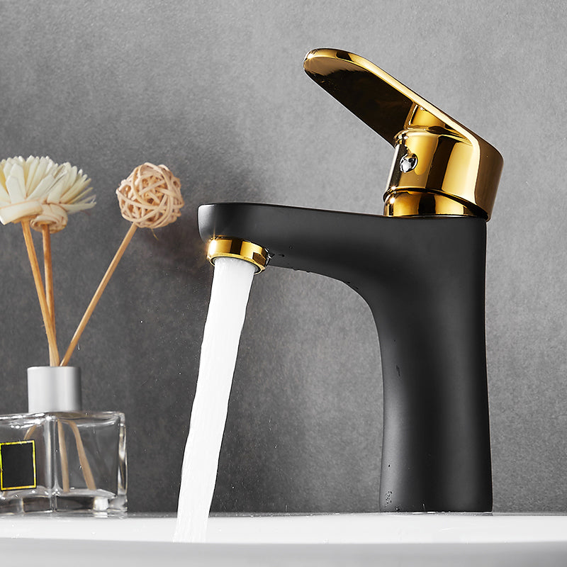 Black-Gold Vessel Sink Faucet Lever Handle Low Arc Vessel Faucet Clearhalo 'Bathroom Remodel & Bathroom Fixtures' 'Bathroom Sink Faucets' 'Bathroom Sinks & Faucet Components' 'bathroom_sink_faucets' 'Home Improvement' 'home_improvement' 'home_improvement_bathroom_sink_faucets' 7119649