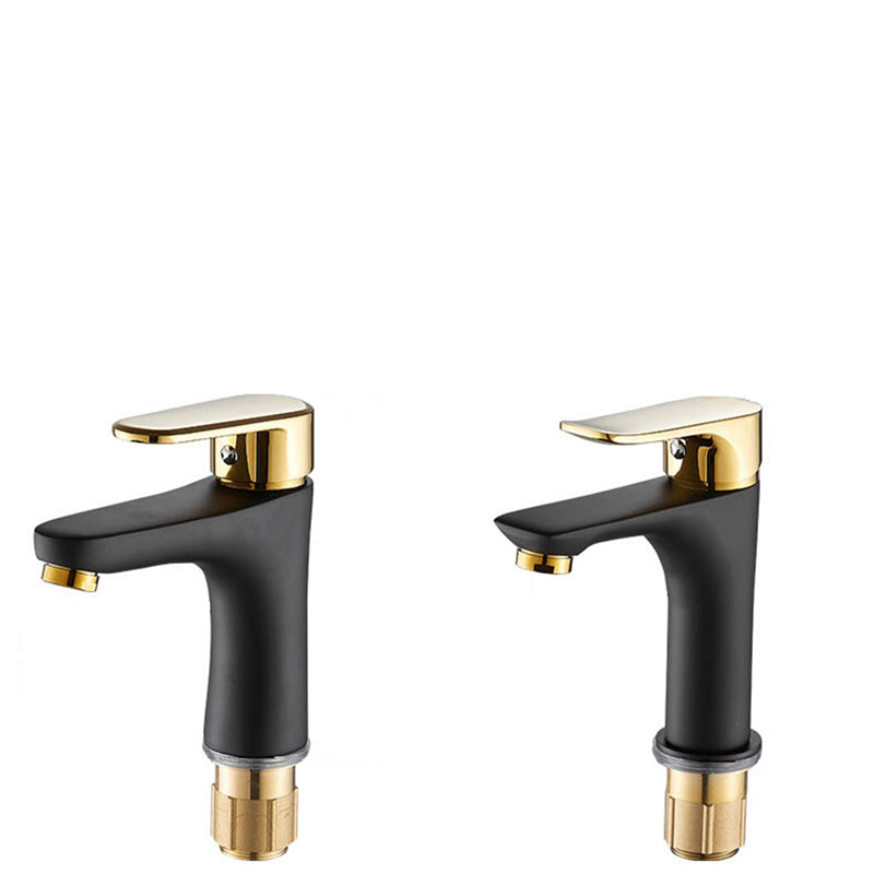 Black-Gold Vessel Sink Faucet Lever Handle Low Arc Vessel Faucet Clearhalo 'Bathroom Remodel & Bathroom Fixtures' 'Bathroom Sink Faucets' 'Bathroom Sinks & Faucet Components' 'bathroom_sink_faucets' 'Home Improvement' 'home_improvement' 'home_improvement_bathroom_sink_faucets' 7119651