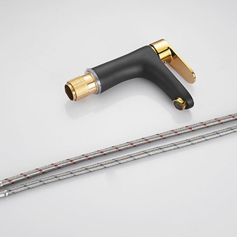 Black-Gold Vessel Sink Faucet Lever Handle Low Arc Vessel Faucet Clearhalo 'Bathroom Remodel & Bathroom Fixtures' 'Bathroom Sink Faucets' 'Bathroom Sinks & Faucet Components' 'bathroom_sink_faucets' 'Home Improvement' 'home_improvement' 'home_improvement_bathroom_sink_faucets' 7119655