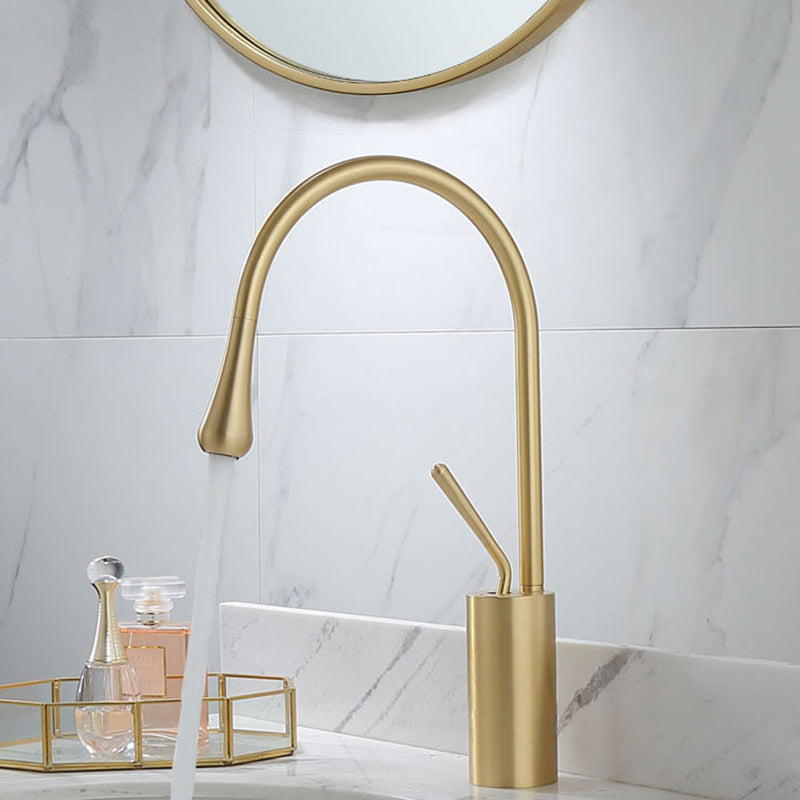 Deck Mounted Metal Bathtub Faucet Tub Filler Single Handle Drip Faucet Gold 15.4" Clearhalo 'Bathroom Remodel & Bathroom Fixtures' 'Bathroom Sink Faucets' 'Bathroom Sinks & Faucet Components' 'bathroom_sink_faucets' 'Home Improvement' 'home_improvement' 'home_improvement_bathroom_sink_faucets' 7119792