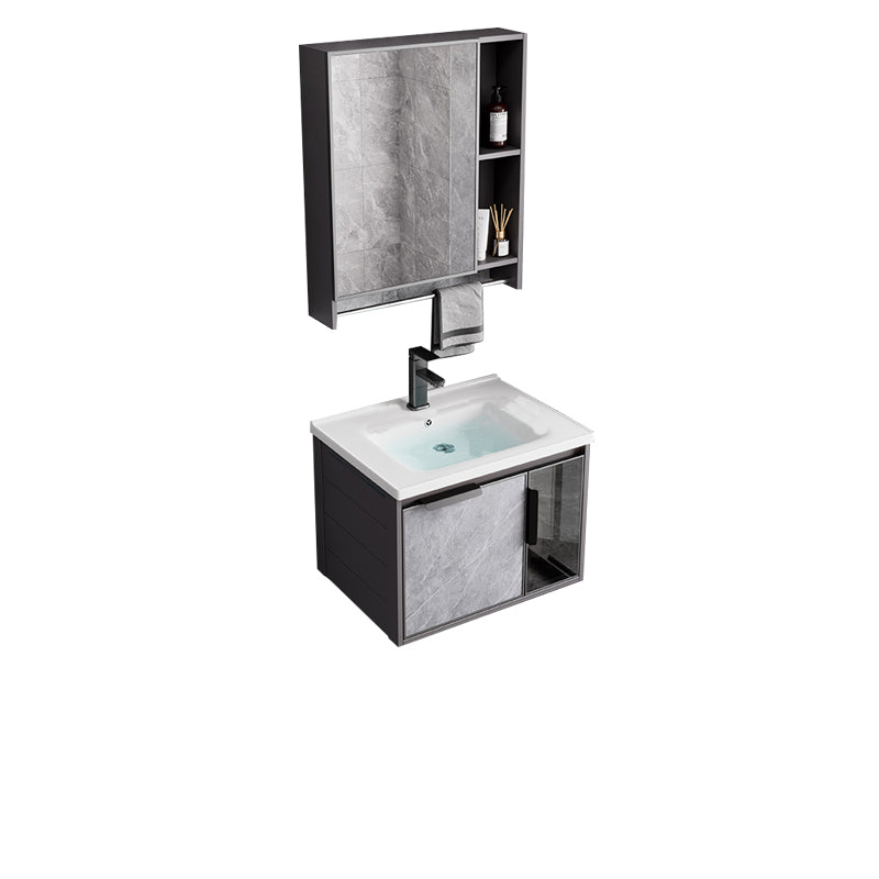 Metal Bathroom Sink Vanity Wall-Mounted Bathroom Vanity with Sink Included Vanity & Faucet & Mirror Cabinet 24"L x 16"W x 16.5"H Ceramic Clearhalo 'Bathroom Remodel & Bathroom Fixtures' 'Bathroom Vanities' 'bathroom_vanities' 'Home Improvement' 'home_improvement' 'home_improvement_bathroom_vanities' 7119824