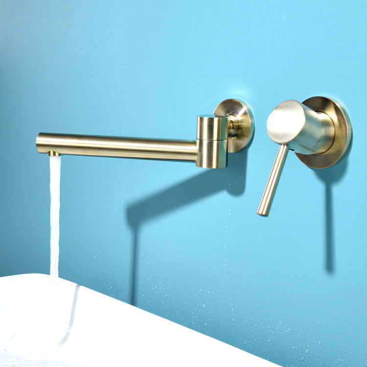 Wall Mounted Metal Tub Filler Low Arc Bathtub Spout Tub Faucet Trim Clearhalo 'Bathroom Remodel & Bathroom Fixtures' 'Bathroom Sink Faucets' 'Bathroom Sinks & Faucet Components' 'bathroom_sink_faucets' 'Home Improvement' 'home_improvement' 'home_improvement_bathroom_sink_faucets' 7119873