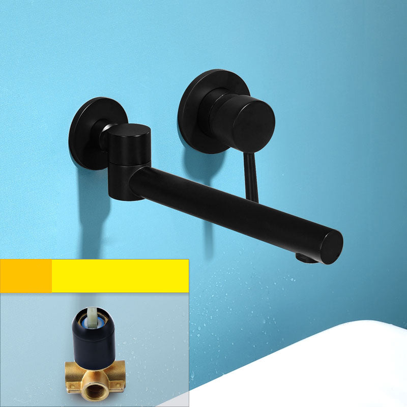 Wall Mounted Metal Tub Filler Low Arc Bathtub Spout Tub Faucet Trim Black Split-Body Valve Clearhalo 'Bathroom Remodel & Bathroom Fixtures' 'Bathroom Sink Faucets' 'Bathroom Sinks & Faucet Components' 'bathroom_sink_faucets' 'Home Improvement' 'home_improvement' 'home_improvement_bathroom_sink_faucets' 7119881