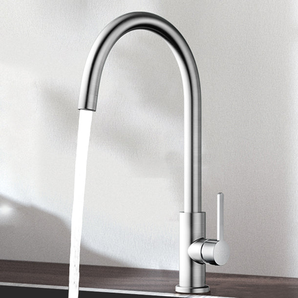 Classic Kitchen Faucet Stainless Steel High Arch Swivel Spout Standard Kitchen Faucets Common Angle Valve Clearhalo 'Home Improvement' 'home_improvement' 'home_improvement_kitchen_faucets' 'Kitchen Faucets' 'Kitchen Remodel & Kitchen Fixtures' 'Kitchen Sinks & Faucet Components' 'kitchen_faucets' 7119890