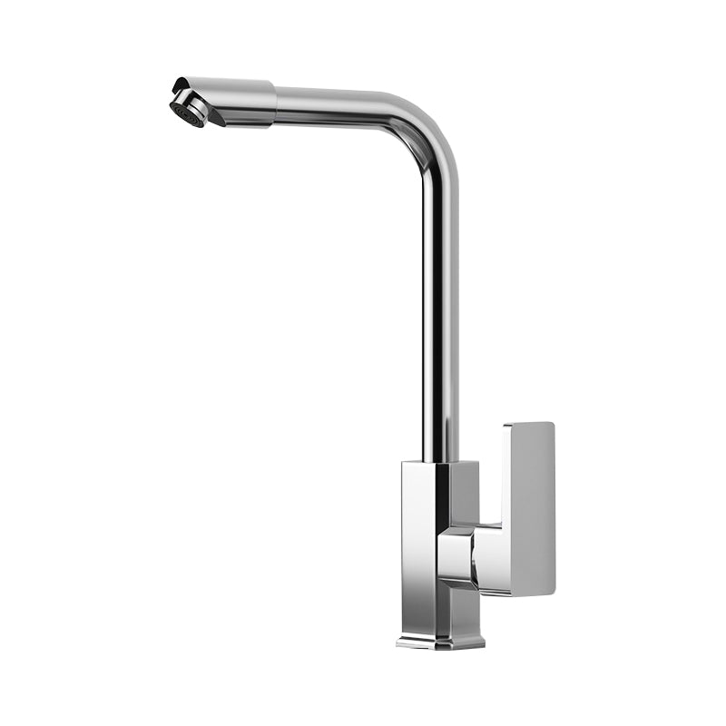 Single Handle Kitchen Sink Faucet High Arch Swivel Spout Standard Kitchen Faucets Silver 7 Shape Square Handle Clearhalo 'Home Improvement' 'home_improvement' 'home_improvement_kitchen_faucets' 'Kitchen Faucets' 'Kitchen Remodel & Kitchen Fixtures' 'Kitchen Sinks & Faucet Components' 'kitchen_faucets' 7119921