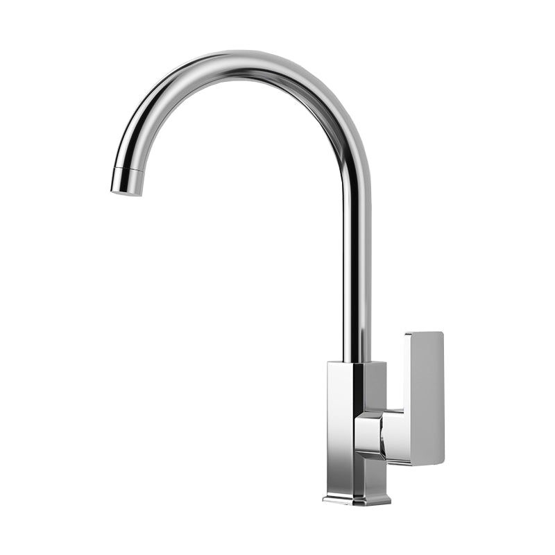 Single Handle Kitchen Sink Faucet High Arch Swivel Spout Standard Kitchen Faucets Silver Elbow Outlet Square Handle Clearhalo 'Home Improvement' 'home_improvement' 'home_improvement_kitchen_faucets' 'Kitchen Faucets' 'Kitchen Remodel & Kitchen Fixtures' 'Kitchen Sinks & Faucet Components' 'kitchen_faucets' 7119933