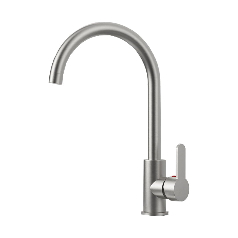 Single Handle Kitchen Sink Faucet High Arch Swivel Spout Standard Kitchen Faucets Nickel Elbow Outlet Wide Faucet Clearhalo 'Home Improvement' 'home_improvement' 'home_improvement_kitchen_faucets' 'Kitchen Faucets' 'Kitchen Remodel & Kitchen Fixtures' 'Kitchen Sinks & Faucet Components' 'kitchen_faucets' 7119935