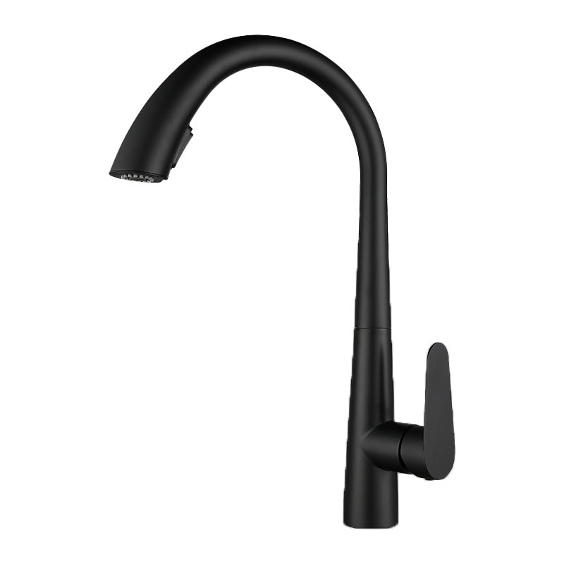 Contemporary High-Arc Kitchen Faucet Swivel Spout with Pull Down Sprayer Black Cold Water Dispensers Clearhalo 'Home Improvement' 'home_improvement' 'home_improvement_kitchen_faucets' 'Kitchen Faucets' 'Kitchen Remodel & Kitchen Fixtures' 'Kitchen Sinks & Faucet Components' 'kitchen_faucets' 7119992