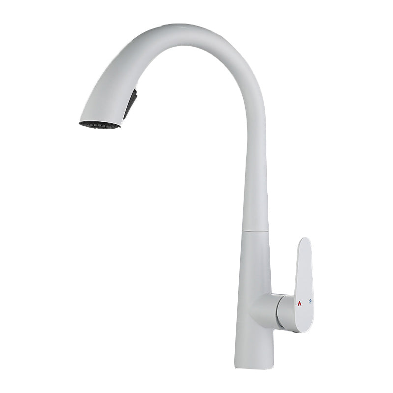 Contemporary High-Arc Kitchen Faucet Swivel Spout with Pull Down Sprayer White Cold Water Dispensers Clearhalo 'Home Improvement' 'home_improvement' 'home_improvement_kitchen_faucets' 'Kitchen Faucets' 'Kitchen Remodel & Kitchen Fixtures' 'Kitchen Sinks & Faucet Components' 'kitchen_faucets' 7119993