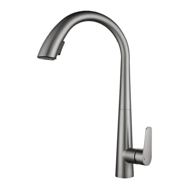 Contemporary High-Arc Kitchen Faucet Swivel Spout with Pull Down Sprayer Grey Cold Water Dispensers Clearhalo 'Home Improvement' 'home_improvement' 'home_improvement_kitchen_faucets' 'Kitchen Faucets' 'Kitchen Remodel & Kitchen Fixtures' 'Kitchen Sinks & Faucet Components' 'kitchen_faucets' 7119995